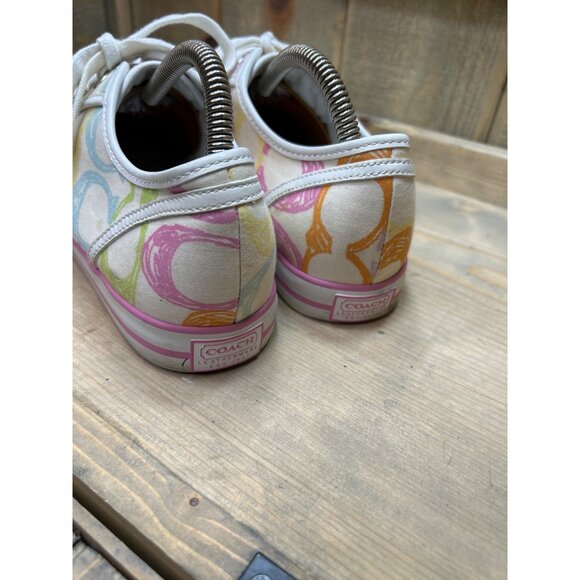 US8 8B Women COACH Multicolor Signature Logo Canvas Sneakers Dee Shoes - Picture 4 of 10